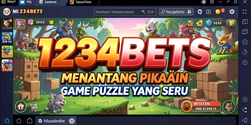 Tampilan aktif gameplay 1234BETS yang penuh warna dan menantang.