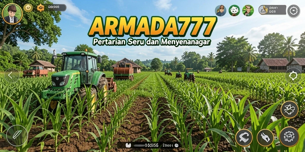 Screenshot ARMADA777 menunjukkan gameplay seru bertani dengan tanaman yang beragam.