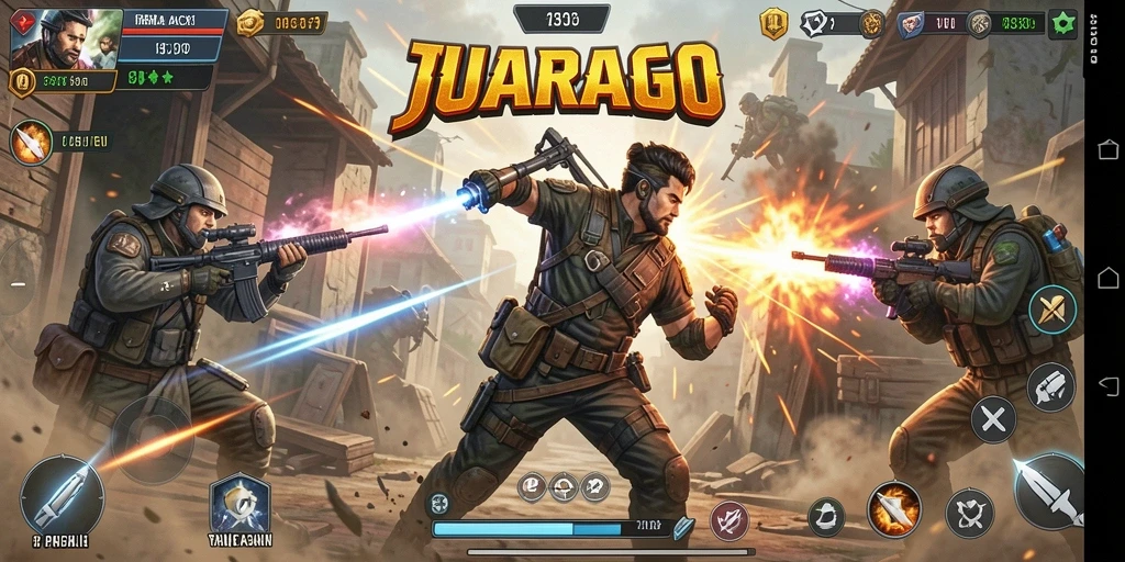 Tangkapan layar gameplay JUARAGO yang penuh aksi.