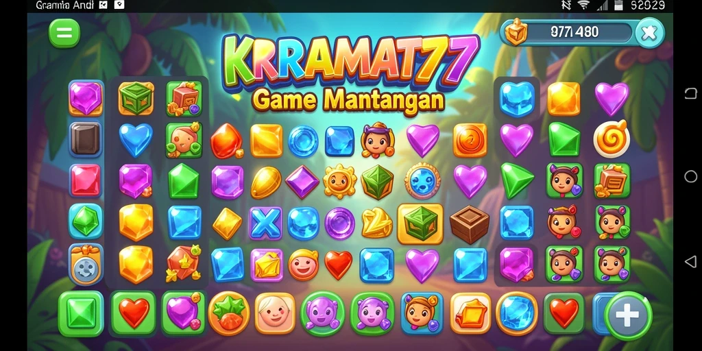 Tampilan screenshot KRAMAT77 menampilkan gameplay Match-3 yang seru.