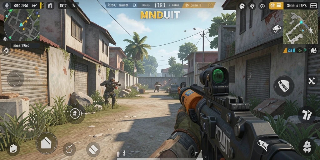 Screenshot gameplay MNDUIT menampilkan aksi pertempuran seru.