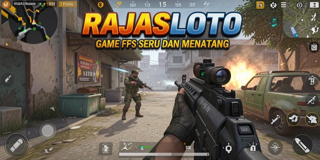 Gameplay seru RAJASLOTO dalam aksi tembak-menembak.