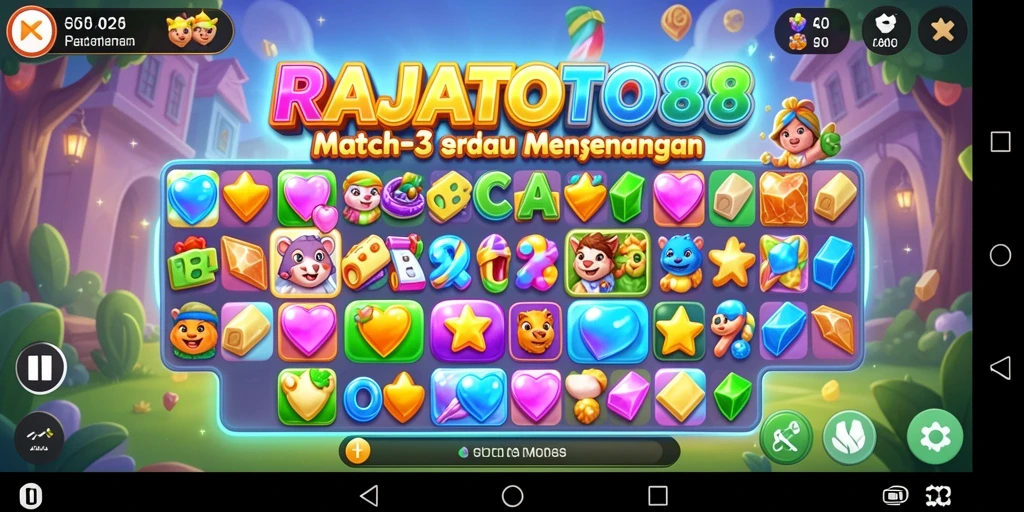 Screenshot gameplay RAJATOTO88 menunjukkan tantangan Match-3 yang menarik.