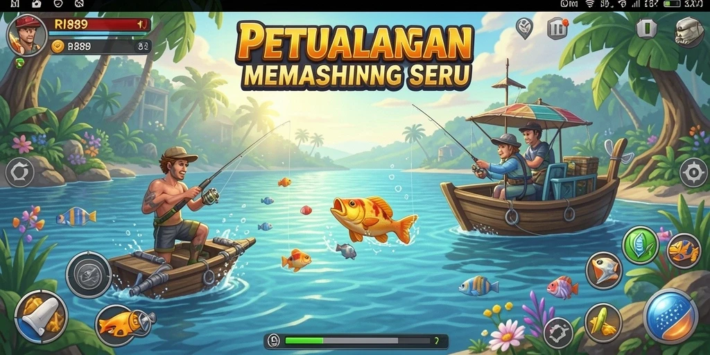 Screenshot menampilkan aksi seru dalam game memancing RI889.