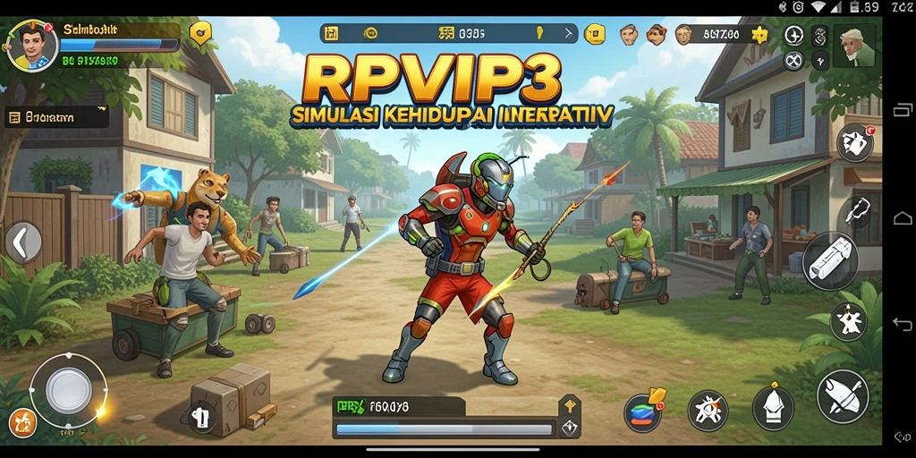 Screenshot menampilkan gameplay interaktif RPVIP3 dengan karakter dan lingkungan yang menarik.