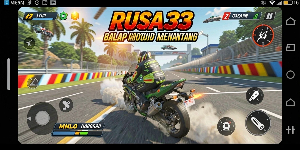 Screenshot RUSA33 menampilkan aksi balap motor yang mendebarkan.